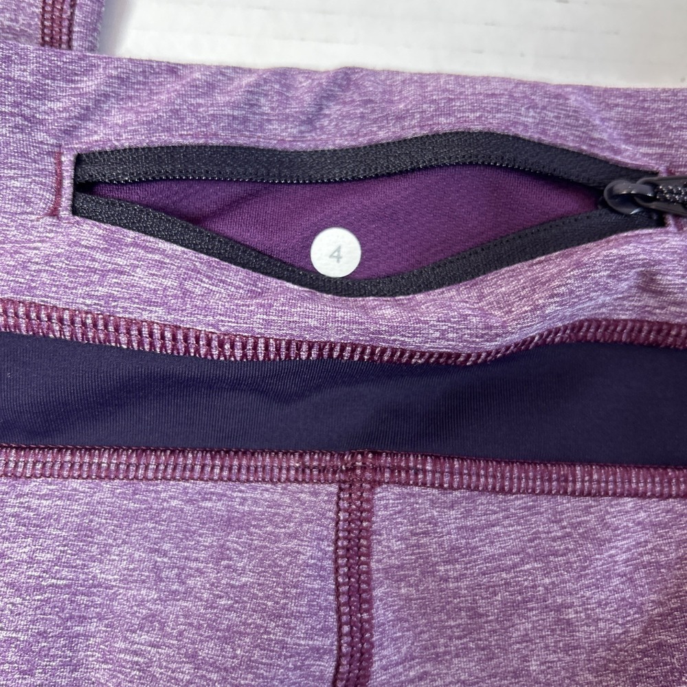 Lululemon Cropped Purple Leggings Back Pocket Size 6 Preowned - Picture 7 of 8